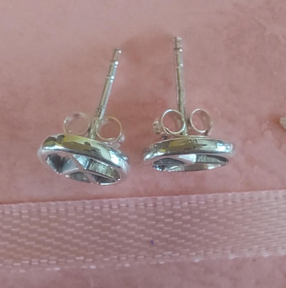 Solid Sterling Silver Peace Sign Stud Earrings - Picture 5 of 5